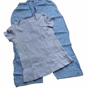 Vintage Fresh Produce Womens Set Shirt Top + Pants Blue size L/XL USA Made